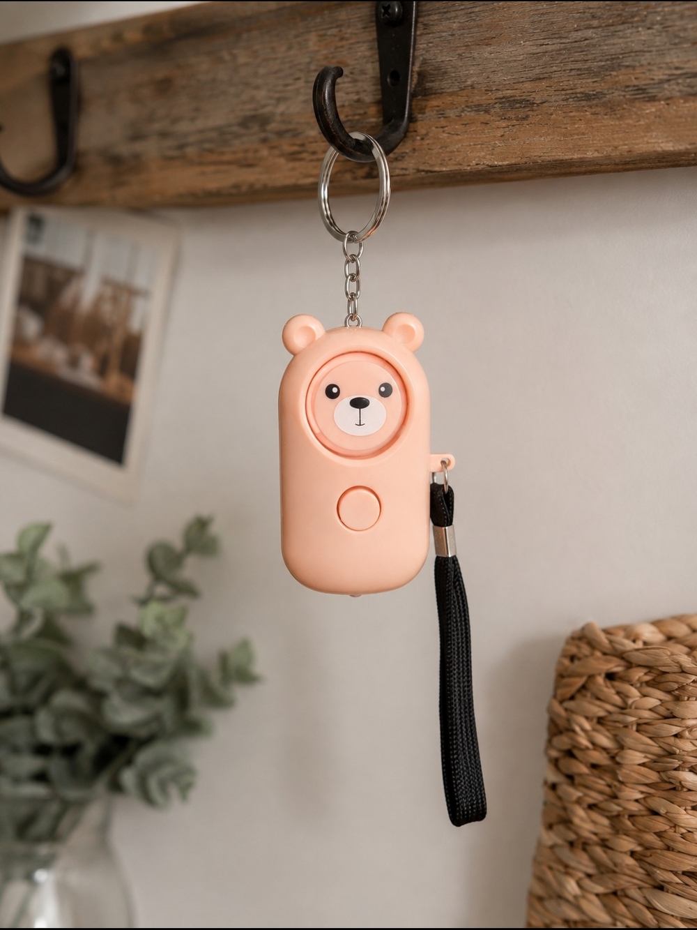Peach Bear Keychain Personal Alarm with Wrist Strap